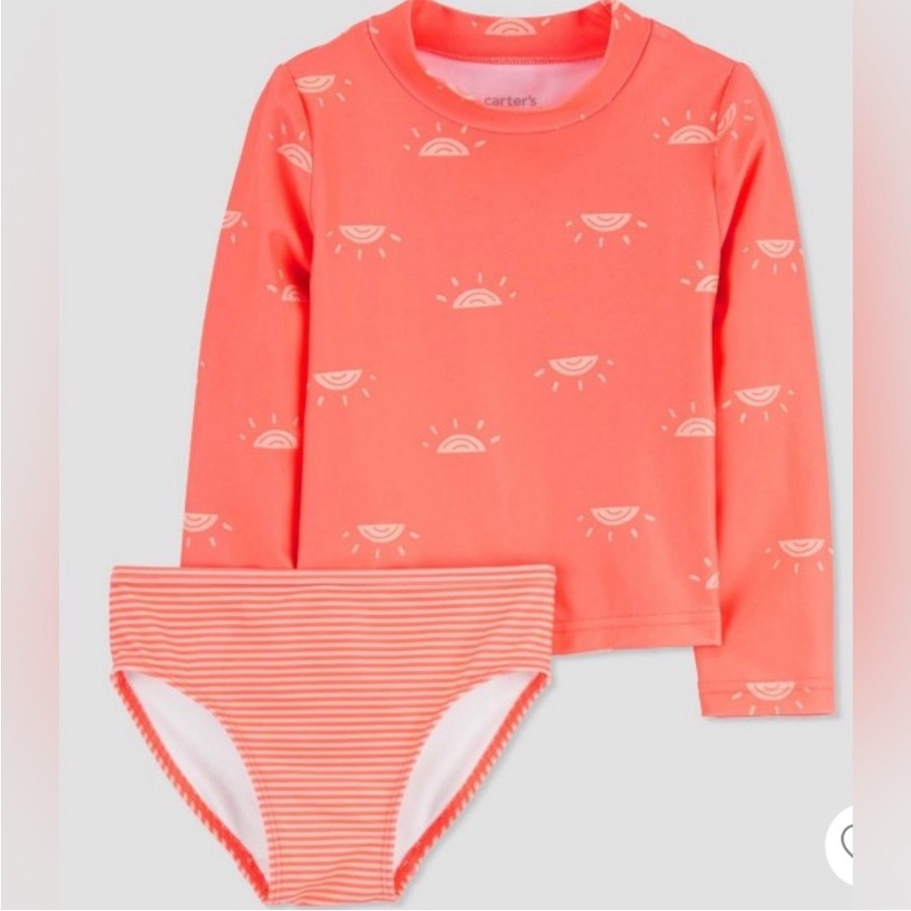 Carter's Orange Baby girl two piece bathing suit with rash guard and bottom 4T